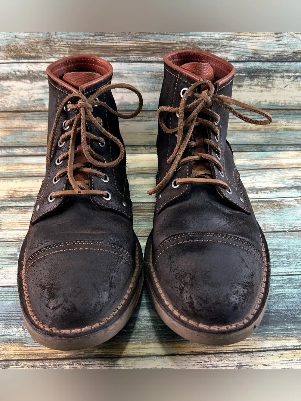 Cole Haan Weston Boots Mens Size 9M Brown Waxed Suede Cap Toe Lace Up Combat